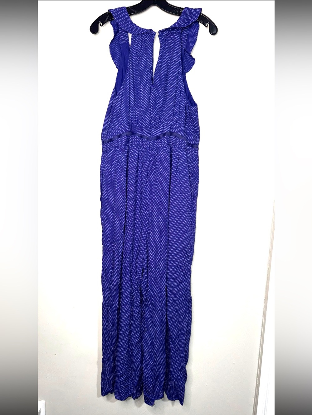 Anthropologie Maeve Ruffled Navy Blue Maxi Dress with Tiny White Dot Print - Picture 5 of 13